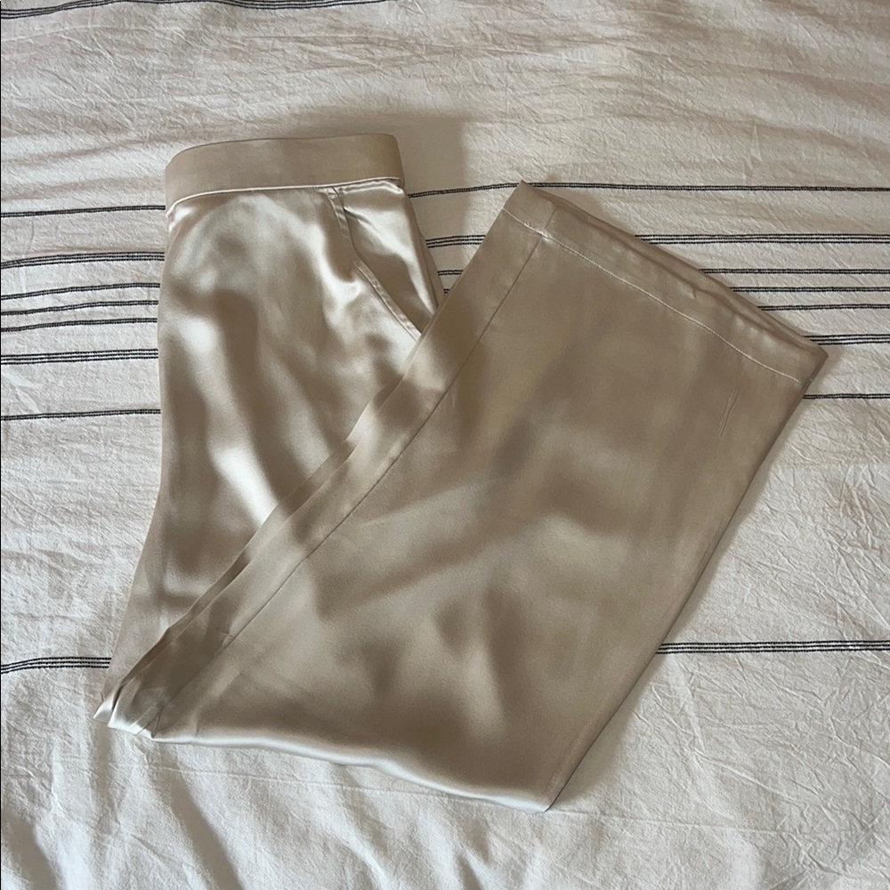 Elegant Cream Satin Women's Pants